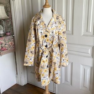 Merona Trench Rain Coat - Women's Size XXL-Yellow Black and White Floral